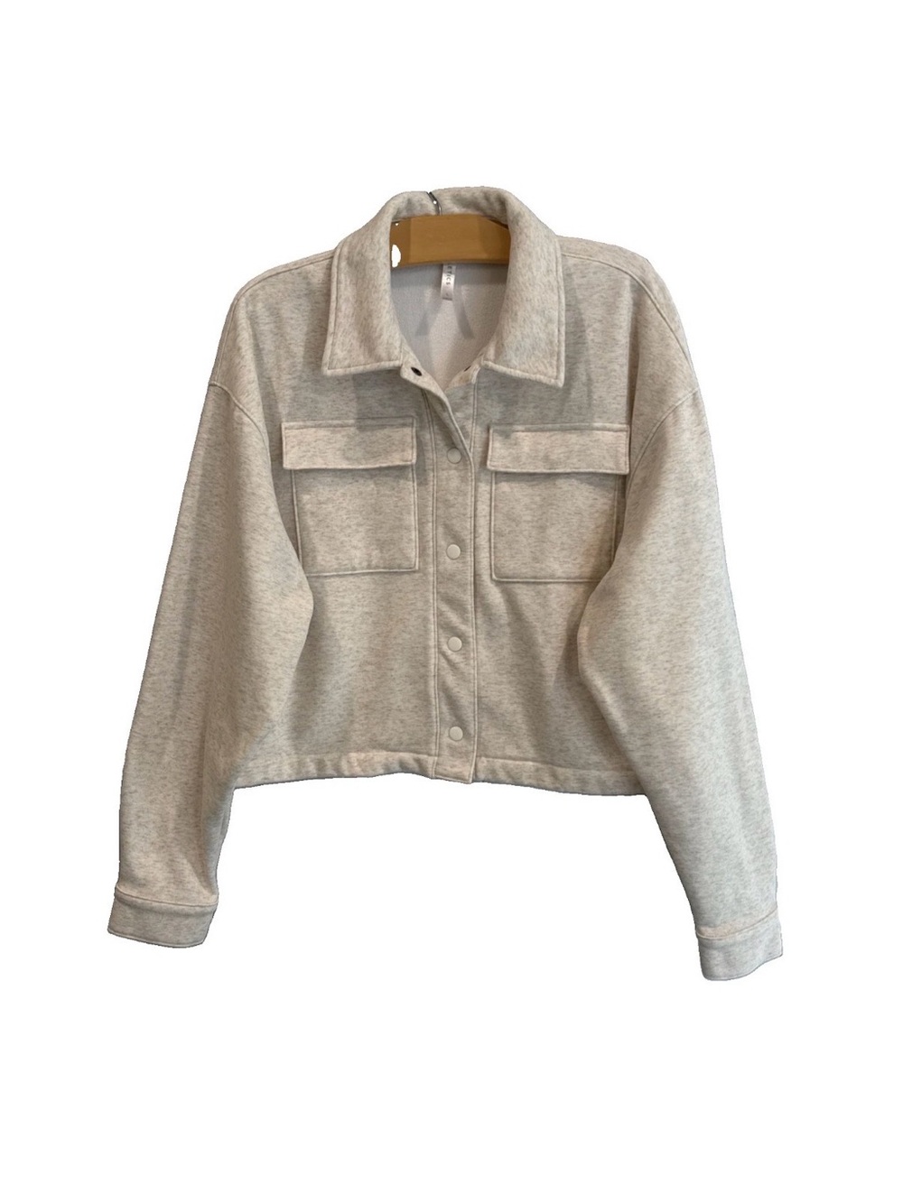 Fabletics Cozy Fleece Cropped Shirt Jacket in Bone Heather
